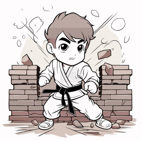 Téléchargez les illustrations : Garçon de karaté. Illustration vectorielle d'un garçon en kimono. - en licence libre de droit