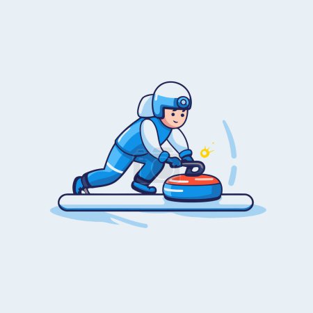 Astronaut on the ice. Vector illustration in flat style.