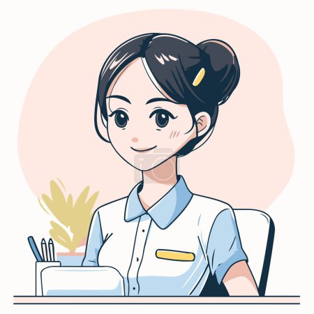 Illustration for Beautiful young woman office worker. Vector illustration in cartoon style. - Royalty Free Image