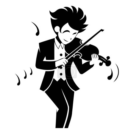 Téléchargez les illustrations : Illustration vectorielle d'un homme au violon. Noir et blanc. - en licence libre de droit