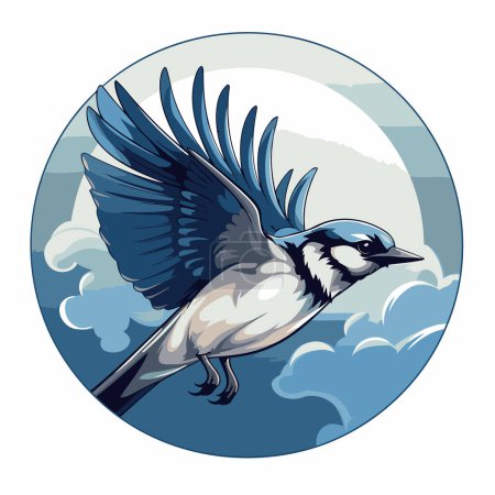 Illustration for Vector illustration of a blue jay bird flying in the sky. - Royalty Free Image