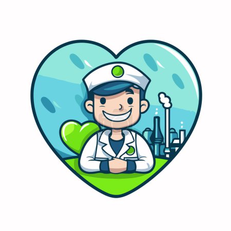 Téléchargez les illustrations : Nurse Boy in Heart Shape Vector Illustration. Soins de santé et concept médical - en licence libre de droit