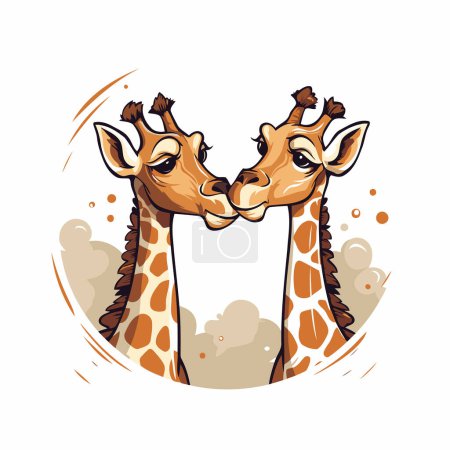 Téléchargez les illustrations : Deux girafes qui s'embrassent. Illustration vectorielle sur fond blanc. - en licence libre de droit