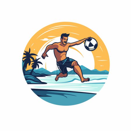 Illustration for Beach football player with ball. Vector illustration in retro style. - Royalty Free Image