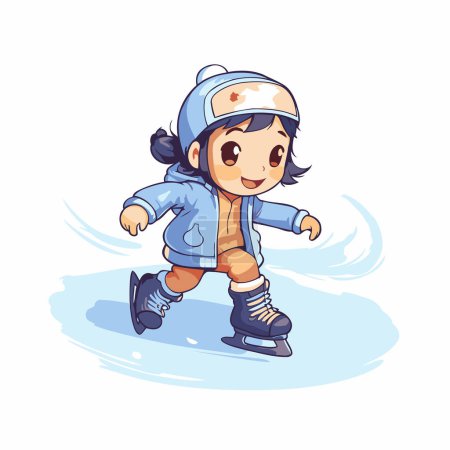 Illustration for Cute little girl skating on ice. Vector illustration isolated on white background. - Royalty Free Image