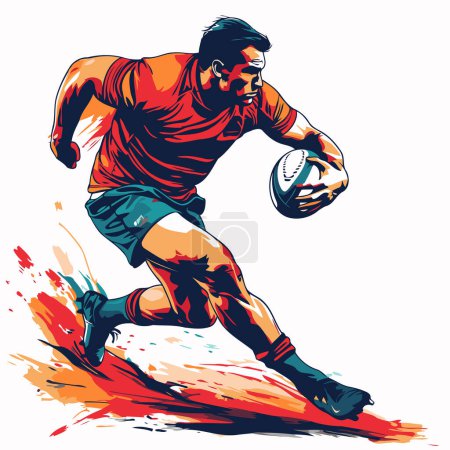 Joueur de rugby avec ballon. Illustration vectorielle du joueur de rugby.