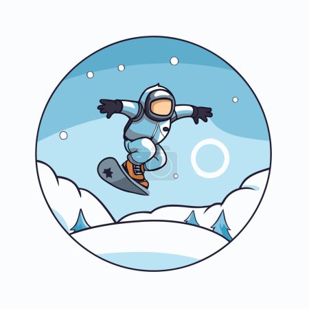 Illustration for Snowboarder jumping in the mountains. Vector illustration in cartoon style. - Royalty Free Image