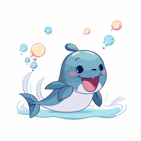 Illustration for Cute little whale in the sea cartoon vector design illustration graphic design - Royalty Free Image