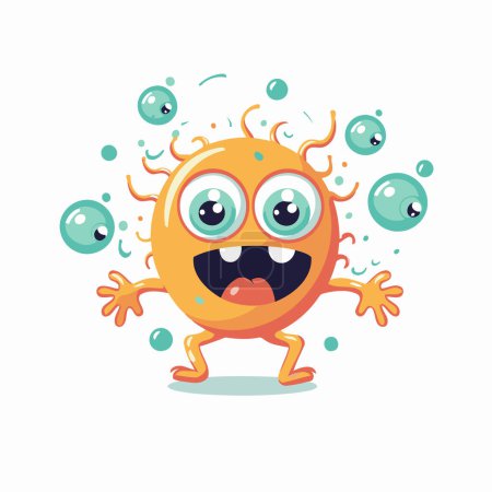 Illustration for Cute cartoon virus character with emotions. Vector illustration isolated on white background. - Royalty Free Image