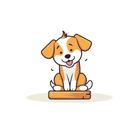 Illustration for Cute cartoon dog sitting on a wooden box. Vector illustration. - Royalty Free Image