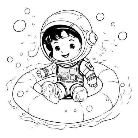 Illustration for Cartoon astronaut on an inflatable donut. Vector illustration. - Royalty Free Image
