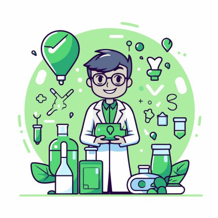 Illustration for Scientist in the laboratory. Vector illustration in a flat style. - Royalty Free Image