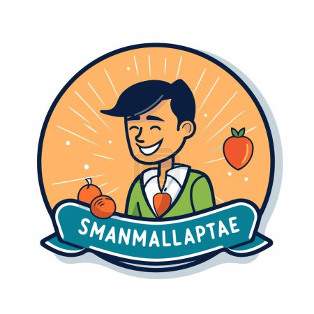 Illustration for Smiling man with fresh fruits and vegetables. Vector illustration in linear style. - Royalty Free Image