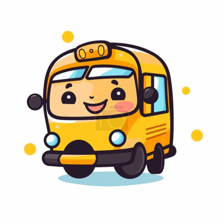 Ilustración de Carácter lindo autobús escolar. Ilustración vectorial. Aislado sobre fondo blanco. - Imagen libre de derechos