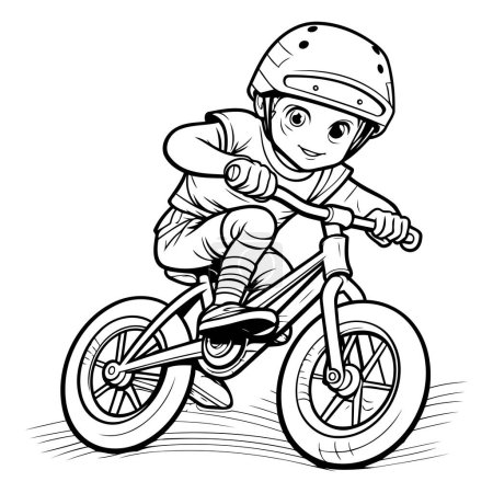 Illustration for Boy in helmet riding a bicycle. Vector illustration ready for vinyl cutting. - Royalty Free Image