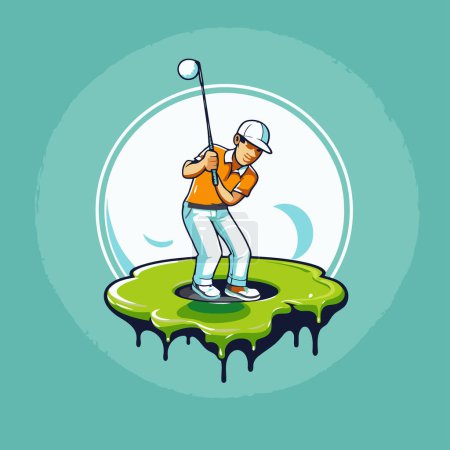 Illustration for Golfer on a golf course. Vector illustration of a golfer on a golf course. - Royalty Free Image
