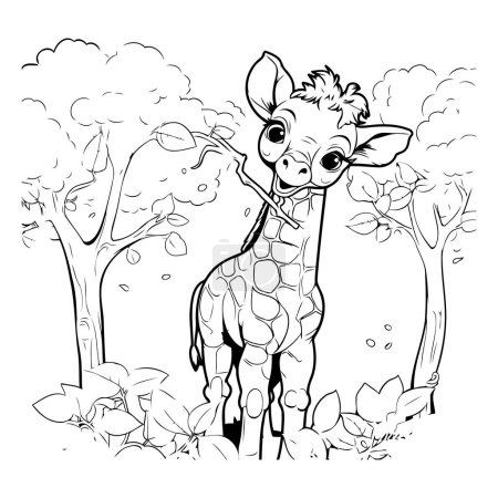 Téléchargez les illustrations : Girafe dans la forêt. Livre à colorier pour enfants. - en licence libre de droit