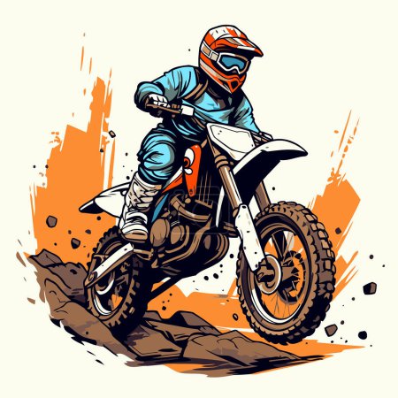 Motocross-Fahrer auf der Rennstrecke. Vektor-Illustration im Retro-Stil.