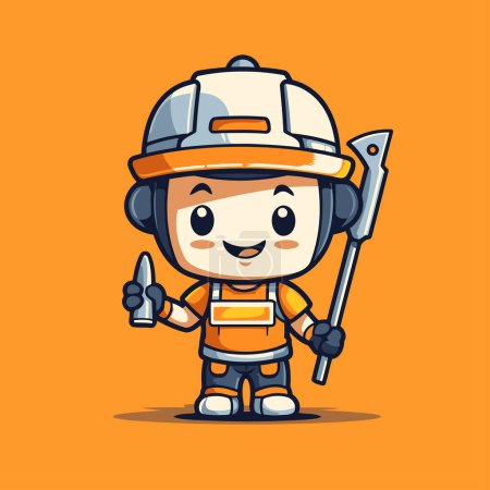 Illustration for Cute cartoon firefighter holding a shovel. Character design. Vector illustration - Royalty Free Image