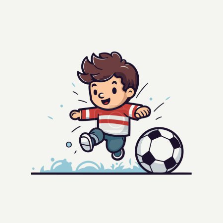Téléchargez les illustrations : Un garçon de dessin animé jouant au foot. Illustration vectorielle dans un style plat. - en licence libre de droit