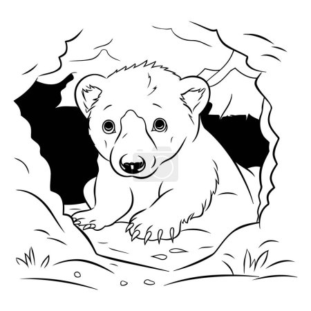 Téléchargez les illustrations : Joli ours de dessin animé dans la grotte. Illustration vectorielle pour livre à colorier. - en licence libre de droit