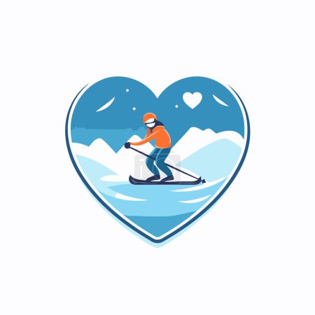 Téléchargez les illustrations : Ski de fond en forme de cœur. Illustration vectorielle. - en licence libre de droit