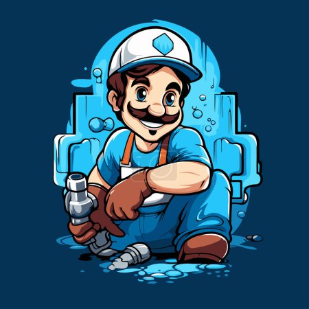 Illustration for Vector illustration of a plumber with a pipe in his hand. - Royalty Free Image