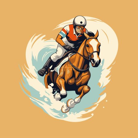 Téléchargez les illustrations : Illustration vectorielle de courses de chevaux. jockey équitation sur le cheval. - en licence libre de droit
