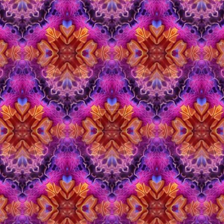 Foto de Elementos artísticos de hojas de patrón batik y flores florecen colorido decoración digital moderna tema caleidoscopio, patrón sin costuras, geometría, espiral, etc, ideal para los negocios, patrón de moda, etc - Imagen libre de derechos