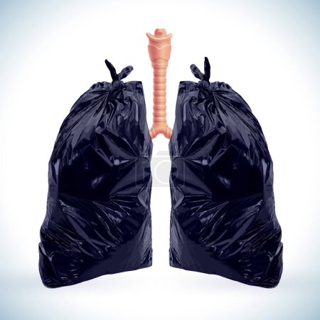 Photo for 3D illustration of two garbage bags can be compared to the lungs of an unhealthy person with the lungs of a patient with a serious illness. Used in medicine, in advertising and commerce. - Royalty Free Image
