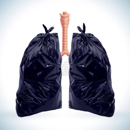 Ilustración de La ilustración 3D de dos bolsas de basura se puede comparar con los pulmones de una persona poco saludable con los pulmones de un paciente con una enfermedad grave. Utilizado en medicina, publicidad y comercio. - Imagen libre de derechos