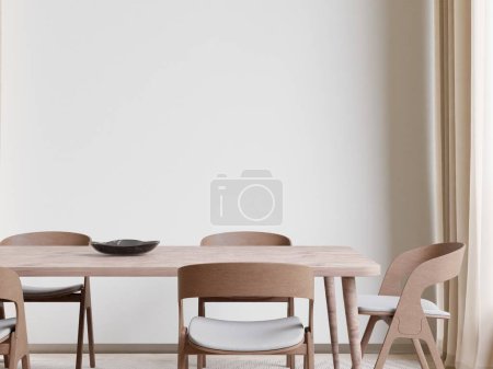 Dining room,Big white room, copy space on white background, front view,3D rendering	