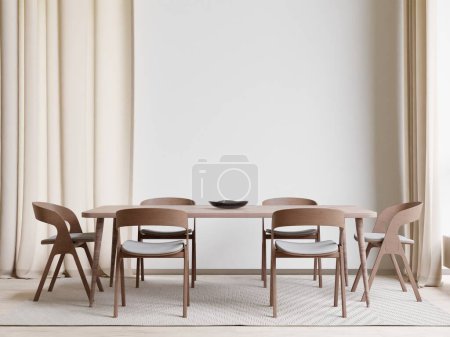 Dining room,Big white room, copy space on white background, front view,3D rendering	