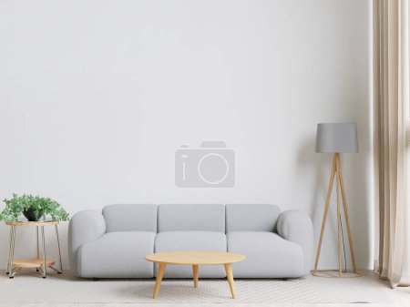 Photo for Big white living room.interior design,white sofa,lamp,wooden table,carpet ,little tree,wall for mock up and copy space. - Royalty Free Image