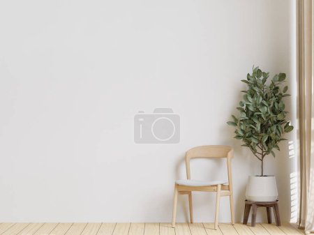 big white living room.interior design,wooden floor, chair and tree,empty wall for mock up and copy space.	
