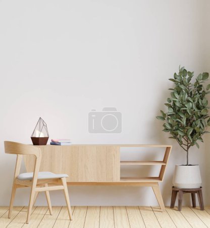 big white living room.interior design,wooden sideboard,chair,empty wall for mock up and copy space