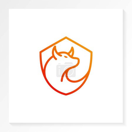 Téléchargez les illustrations : Logo de la technologie Bull avec taureau et icône de bouclier isolé sur fond blanc - en licence libre de droit