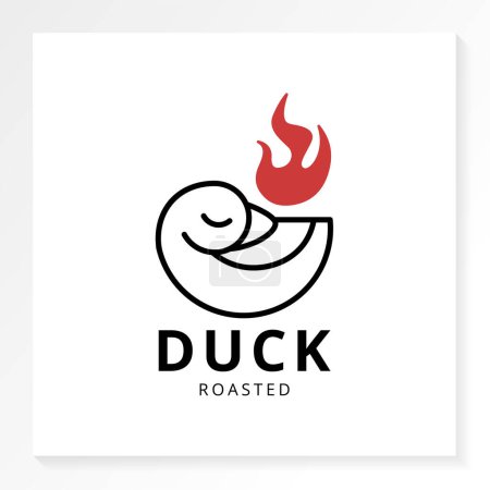 Ilustración de Logo restaurante pato asado con fuego de llama aislado sobre fondo blanco - Imagen libre de derechos