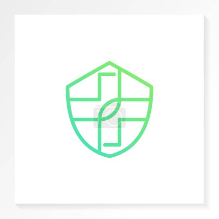 Illustration for Health care logo with cross and shield icon isolated in white. Health insurance logo - Royalty Free Image