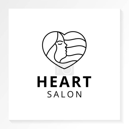 Téléchargez les illustrations : Logo de salon de coeur avec icône fille isolé sur fond blanc - en licence libre de droit