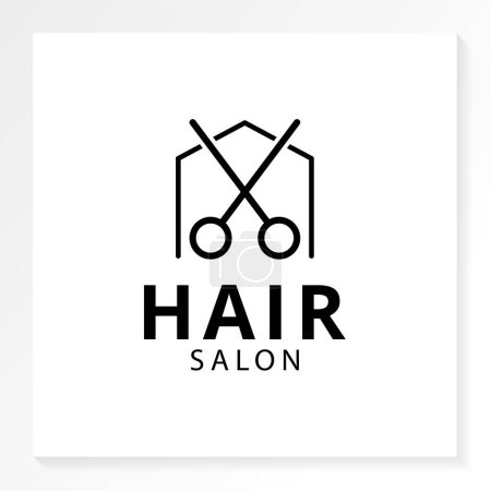 Téléchargez les illustrations : Salon de coiffure logo maison avec icône en ciseaux isolé sur fond blanc - en licence libre de droit