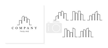 Ilustración de Monoline Master, City Building Logotipos elegantes con una sola línea - Imagen libre de derechos