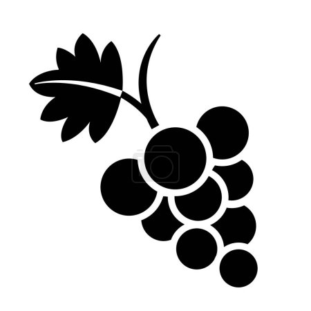 Illustration for Bunch of grapes with leaf silhouette flat vector icon for food apps and websites - Royalty Free Image