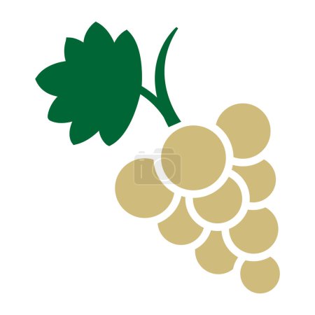 Téléchargez les illustrations : Raisins verts avec icône de vecteur plat feuille pour les applications alimentaires isolées sur blanc - en licence libre de droit