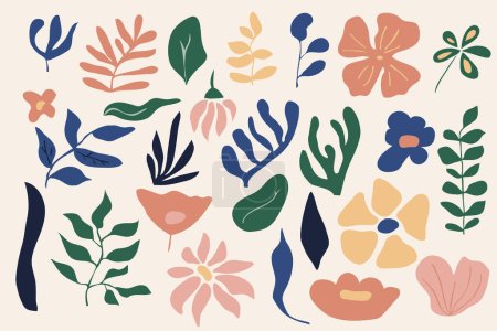 Illustration for Set of abstract vector organic shapes inspired by impressionism. Unusual plants, cactus and leaves in modernist style - Royalty Free Image