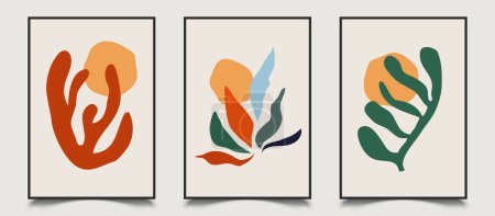 Téléchargez les illustrations : Plantes de style moderne aux couleurs pastel. Ensemble d'affiches artistiques créatives vectorielles abstraites à la mode - en licence libre de droit