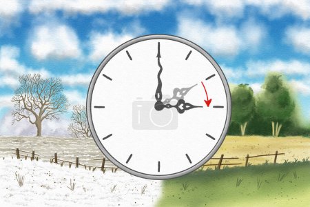 Téléchargez les photos : Illustration of a clock switch to summer time, time change to daylight saving time - en image libre de droit