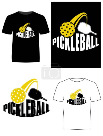 Téléchargez les photos : Conception et application du logo Pickle ball dans un T-shirt noir et blanc - en image libre de droit