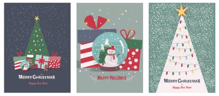 Téléchargez les photos : Joyeux Noël jeu de cartes de voeux avec des éléments traditionnels mignons - en image libre de droit