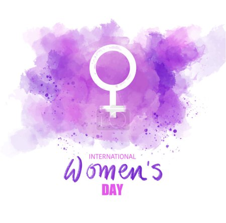 Téléchargez les photos : Le symbole du genre féminin émergeant d'un nuage aquarelle de couleurs violettes et violettes. Journée internationale de la femme fond - en image libre de droit